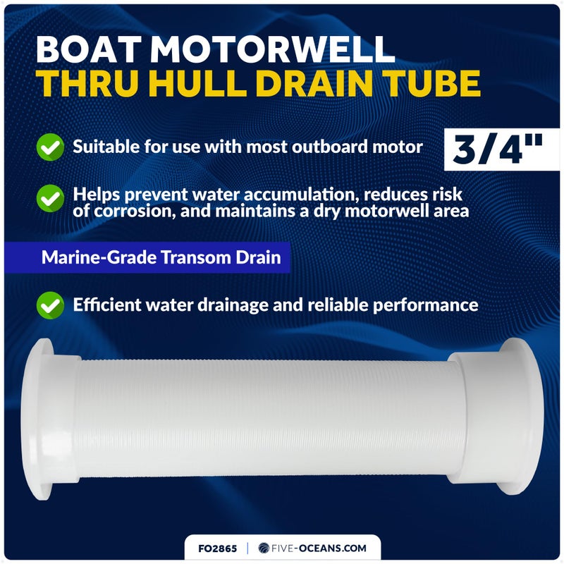 Five Oceans 3/4-Inch Boat Motorwell Thru Hull Drain Tube, White Nylon, Livewell Overflow Drain Tube - FO2865 - Image 2